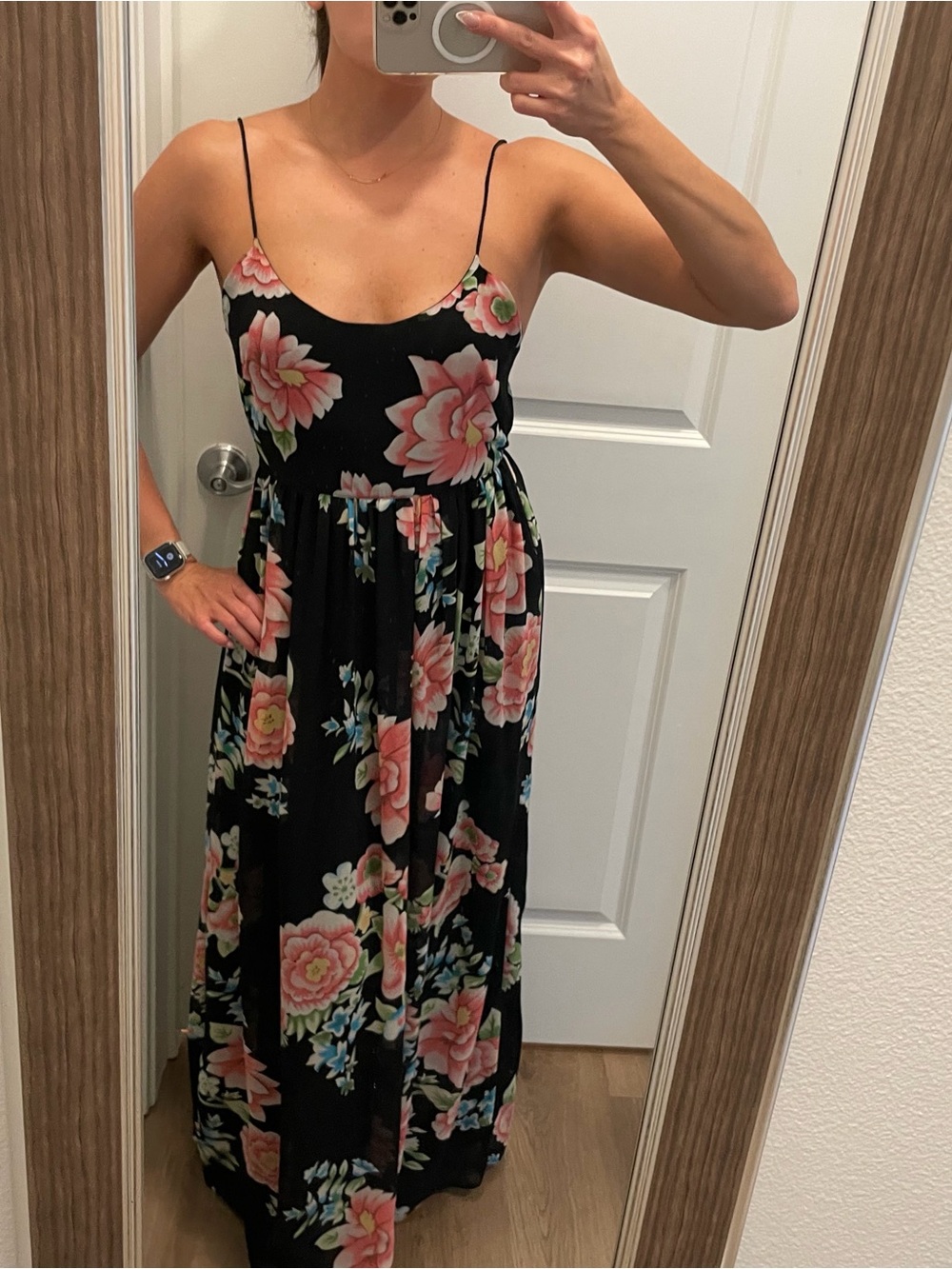 Urban Outfitters Black Maxi Dress with Pink Floral Print